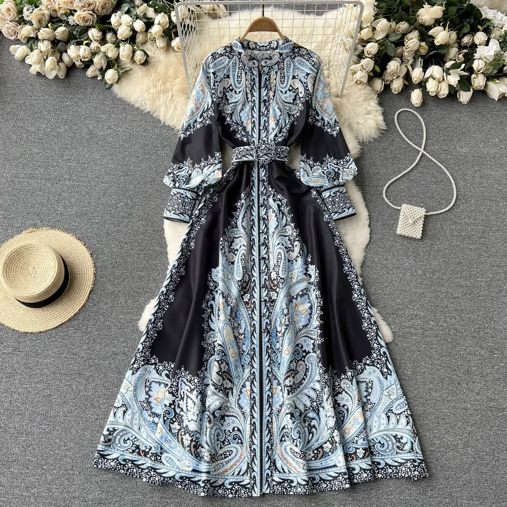 

Spring Summer Australian Comfort Court Style Long Sleeve Flower Print Dress Women Holiday Dress Elegant Classy Fashionable