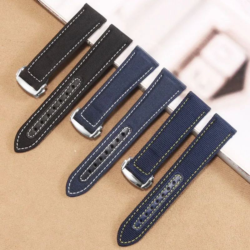 

High Quality Canvas Watchband Leather Bottom Watch Strap for Omega Seamaster Speedmaster300 310 AT150 19mm20mm21mm22mm Bracelet