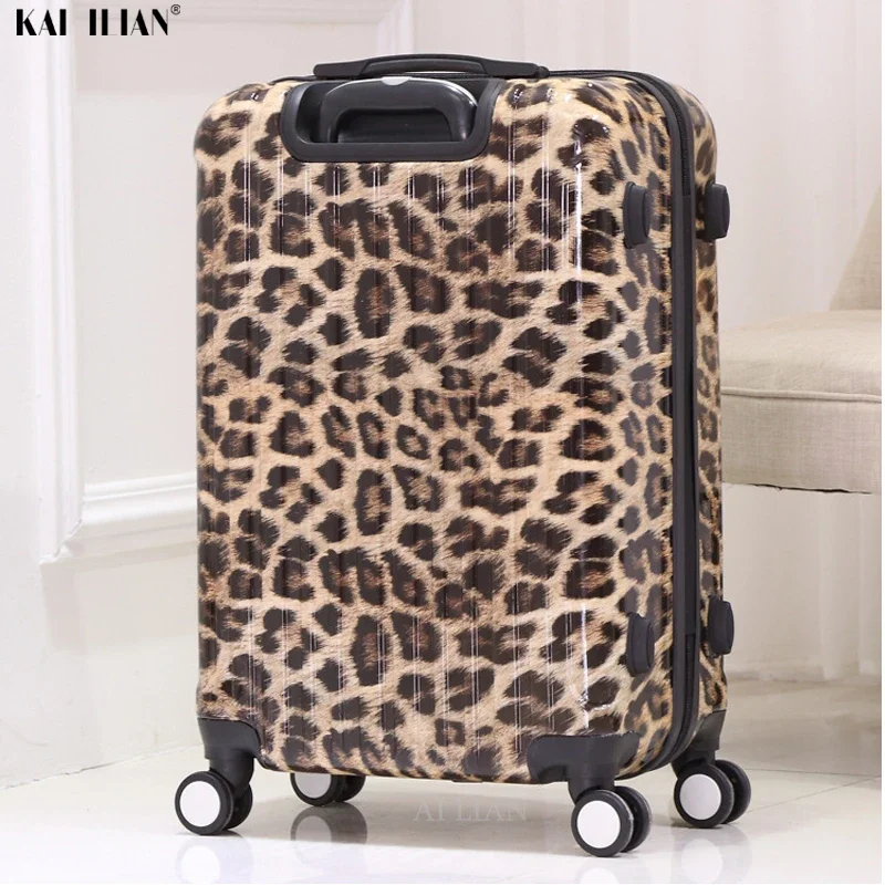 Unisex rolamento bagagem mala de viagem, estampa de leopardo zebra, roda C, carrinho de moda, 20 "24" 28"