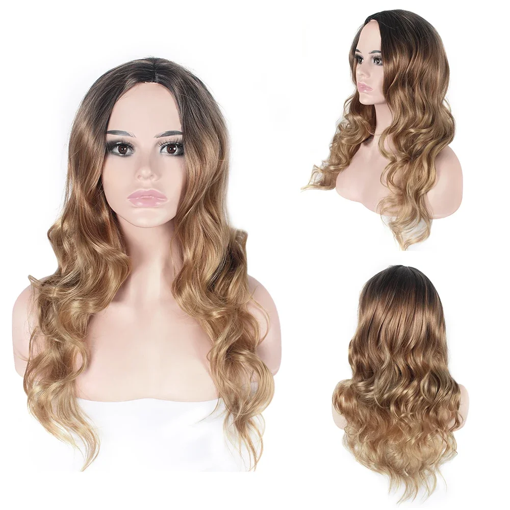 Heat Resistant Hair Wig Wavy Black T Blonde Color Synthetic Hair Wig For White women