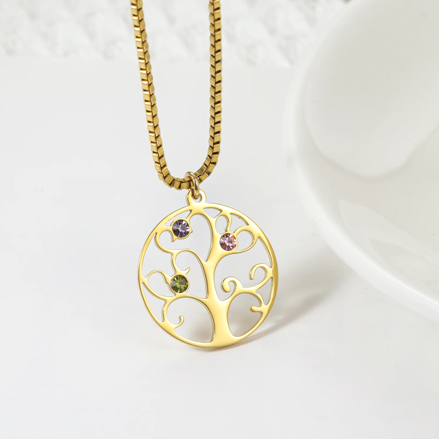 Family tree Necklace For Women Luxury High Quality Custom Birthstone Pendant Birthday Commemorative Day Gift For Friend