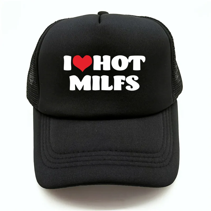 I Love Milfs I Hot MILFs Trucker Cap Summer Men Cool Fishing Hat Baseball Caps Unisex Outdoor Mesh Net Caps