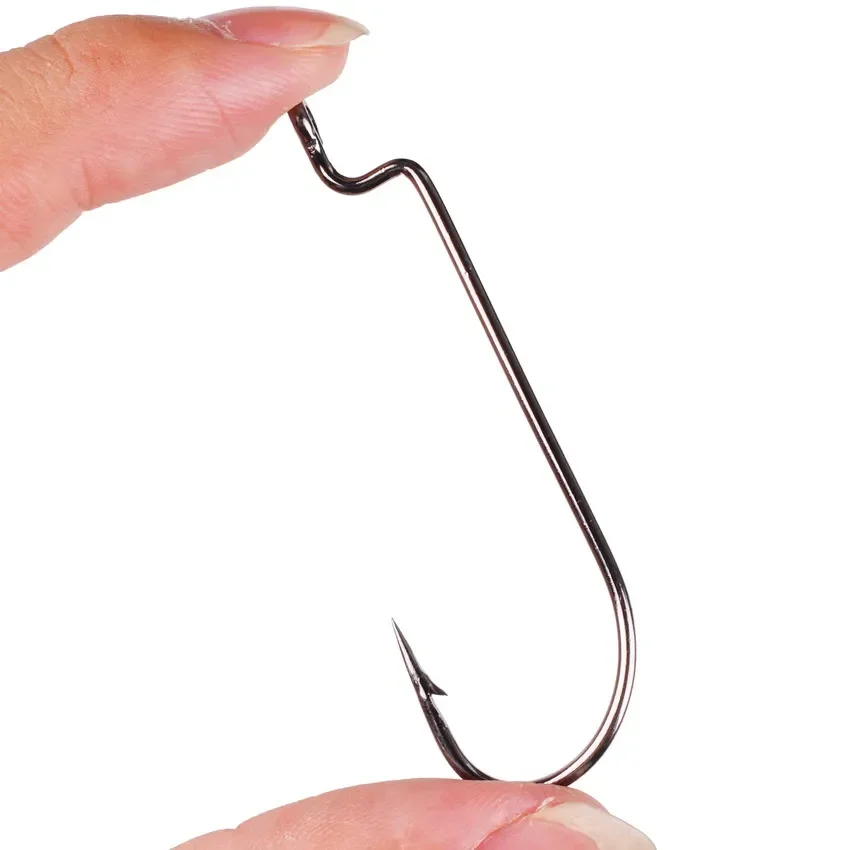 10Pcs/box Gap Worm Fishing Hook Jig Crank Offset High Carbon Steel Hook Barbed Fishhook For Soft Worm Bait Accessories