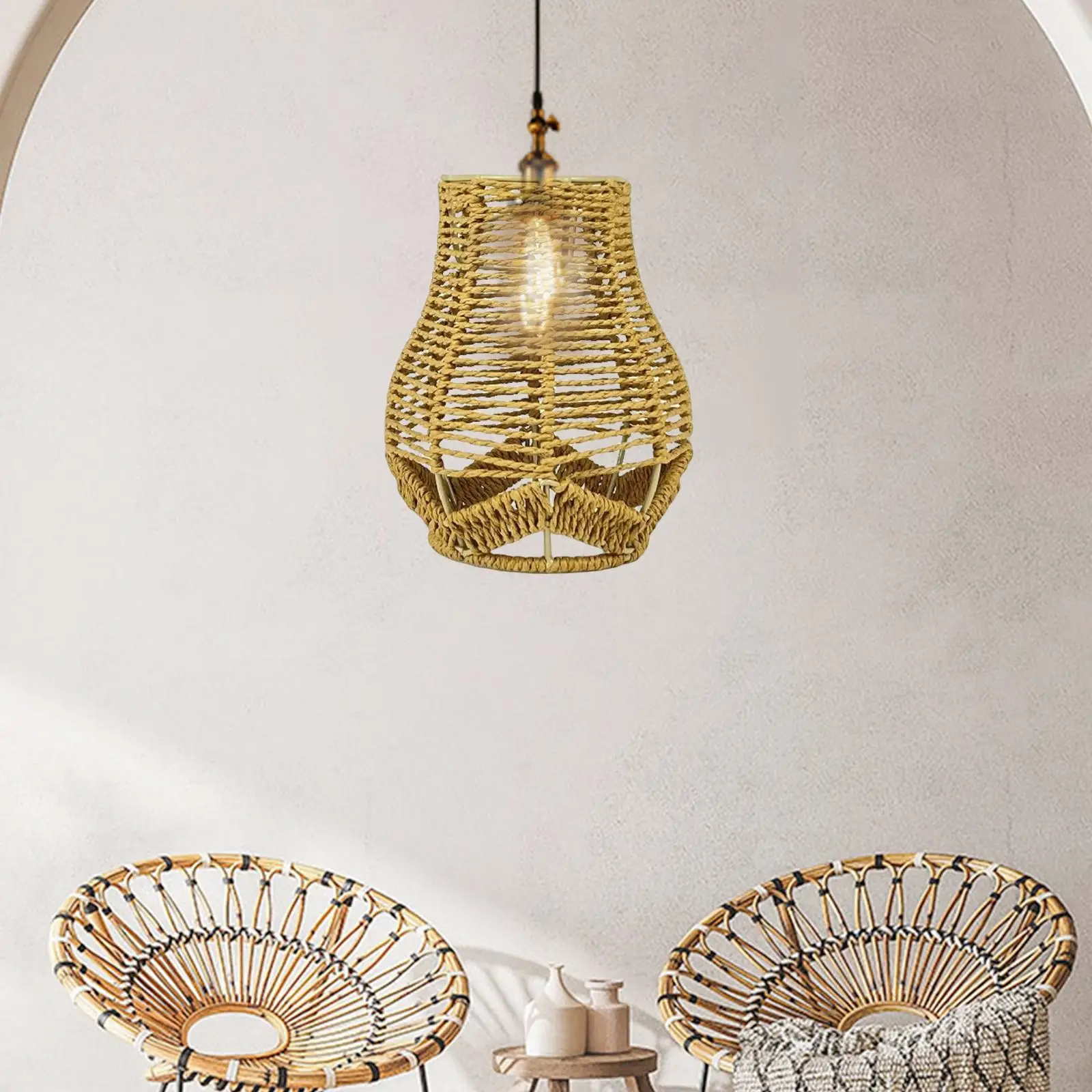 Boho Pendant Lamp Shade Handwoven Lampshade Chandelier Cover for Teahouse