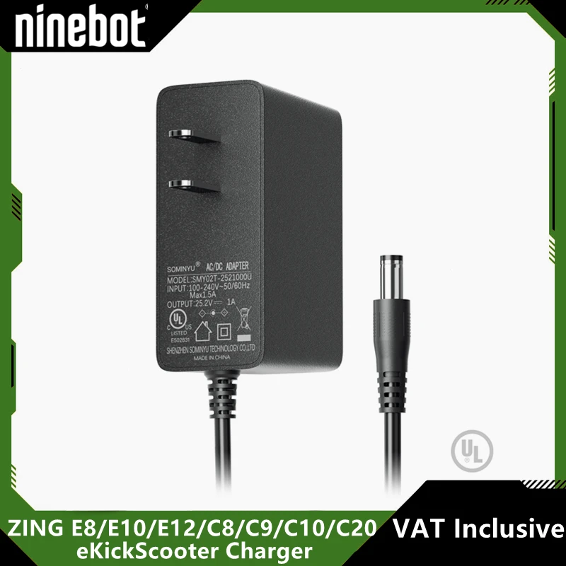 Ninebot by Segway eKickScooter Zing E8 E10 E12 C8 C9 C10 C20 Kids Scooter 21.6V Lithium Battery Power Supply Charger 25.2V AC/DC