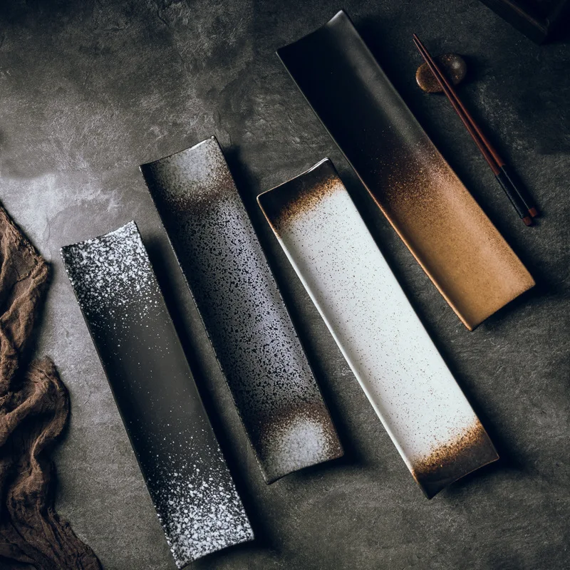 

Japanese-style Long Plate Creative Rectangular Sushi Black Simple Long Restaurant Tableware Supplies
