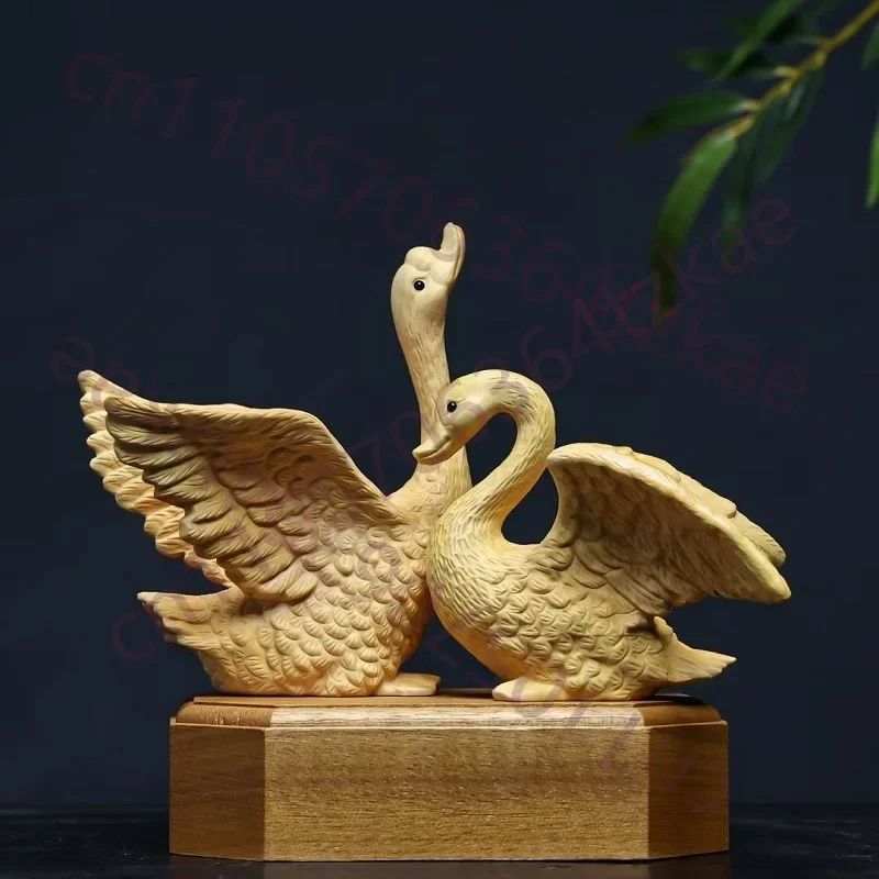 Yellow Boxwood Carved Swan Figurine Perfect Gift for Friends, Weddings, and Housewarming