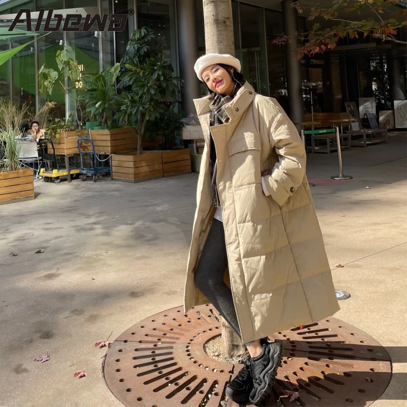 ALBEWA Winter Jackets Women's Parkas 2023 Vintage Thick Warm Padded Zipper Long Sleeve Stand Collar Casual Feminina Long Coats