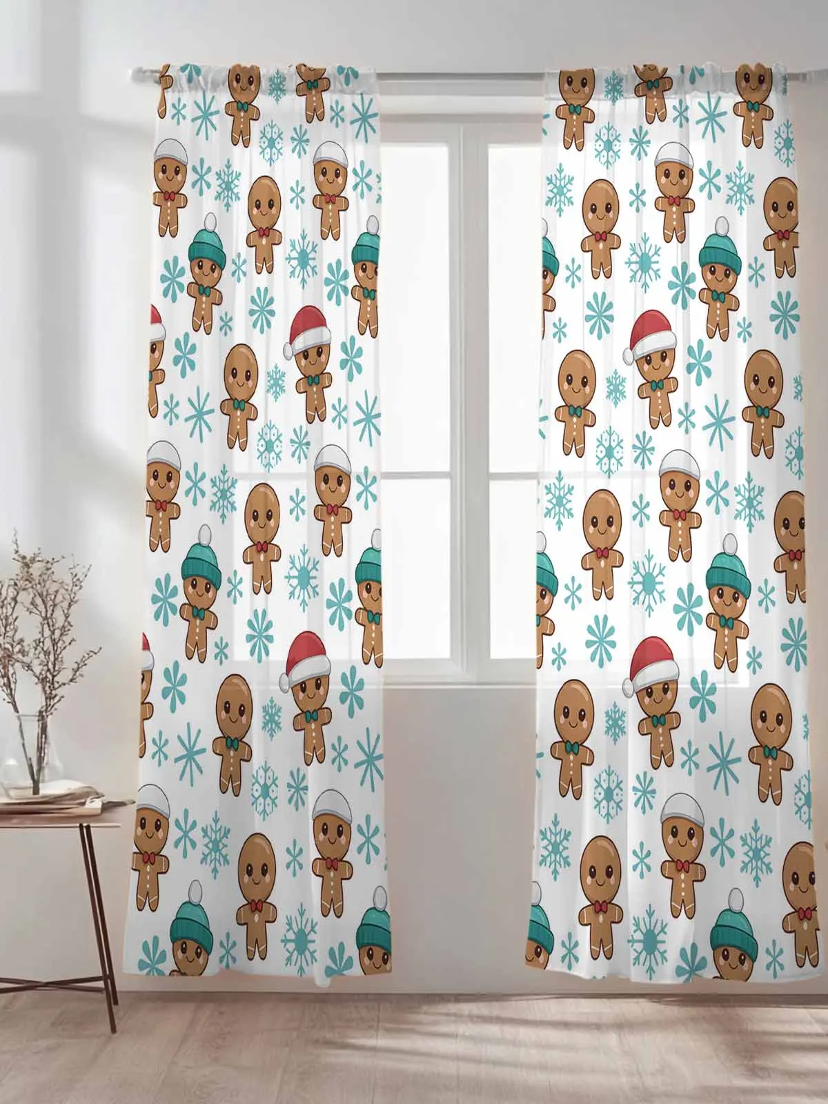 

Christmas Cartoon Gingerbread Man Tulle Sheer Curtains for Living Room Bedroom Kitchen Decoration Voile Organza Curtains