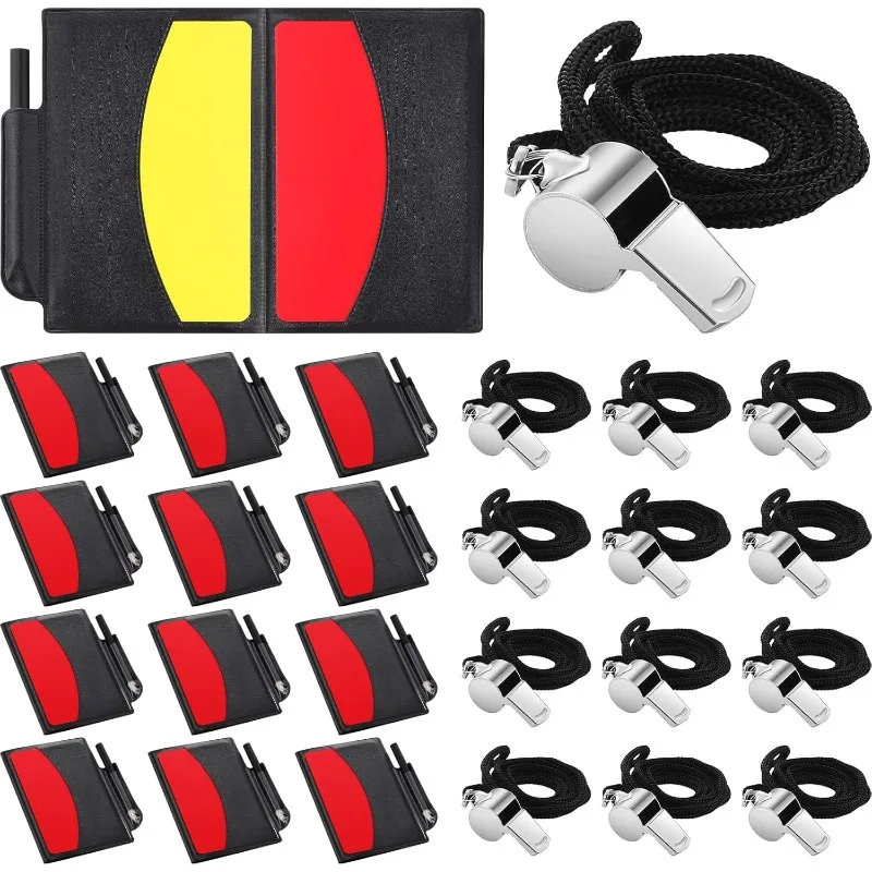 

ReliThick 12 Sets Sports Referee Cards with Metal Whistle Kit 12 Soccer Red and Yellow Cards Wallet Note