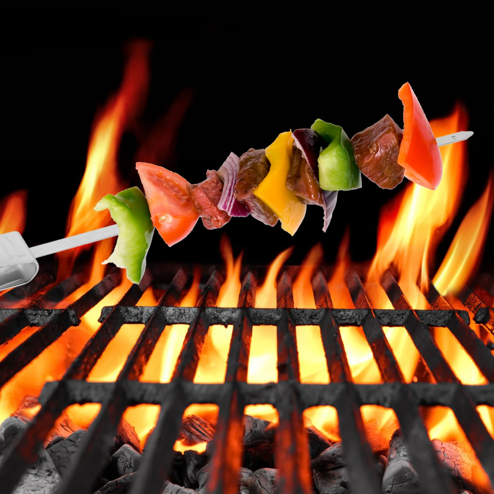 

Steel Bbq Skewers For Barbecue Roasting Supplies Grilling Flat Kebab Rods Grill Food Skewers Barbecue Roasting Tools
