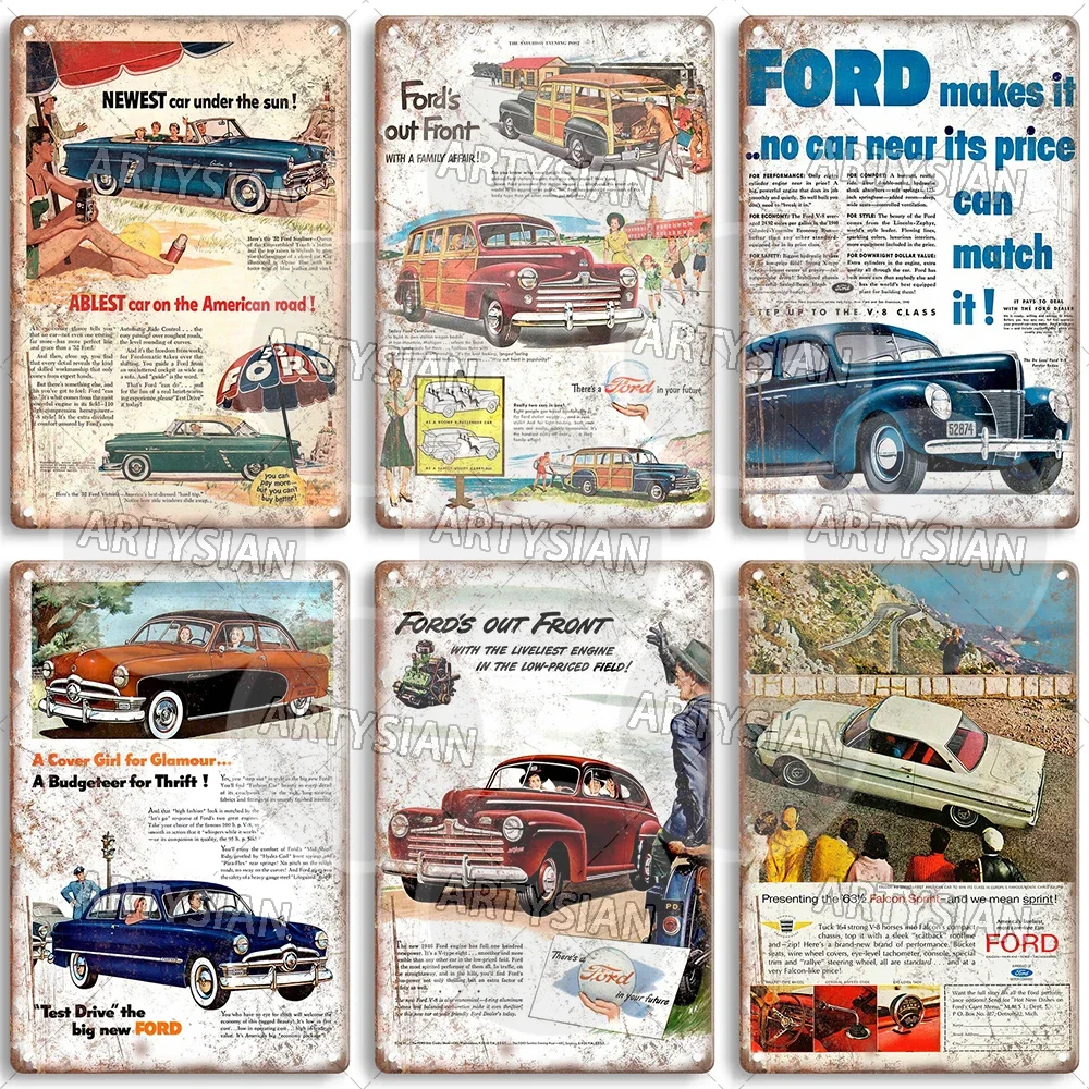 Automobile Metal Sign Car Truck Van Pickup Bus Ads Metal Plaque Ford Cortina Falcon Sprint Galaxy Country Squire Pontiac