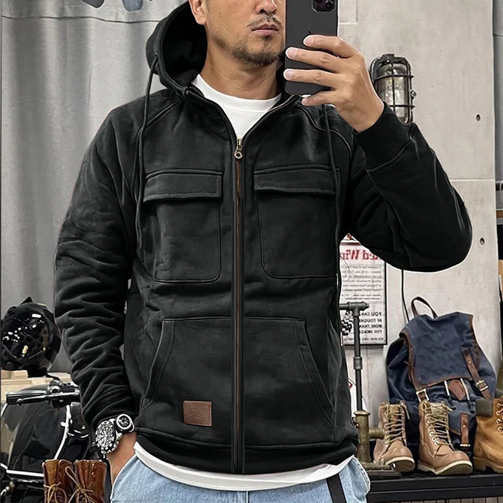 

Autumn Fashion Mens Hooded Sweatshirts Lace-up Drawstring Long Sleeve Loose Hoodies Men Streetwear Vintage Solid Color Hoodies