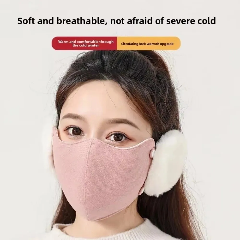 Masker Wajah Musim Dingin Luar Ruangan Berlapis Fleece Tebal Dua-dalam-Satu Penutup Telinga Anti Angin Masker Bersepeda 3D Pelindung Telinga