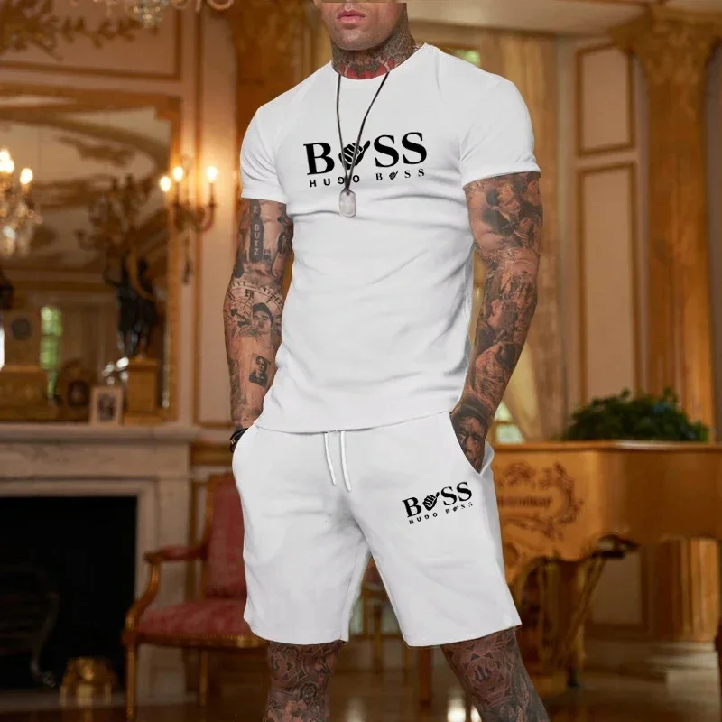

Men's fitness set, running suit, casual T-shirt, camera set, breathable jogging, brand new, 2-piece set, 2025