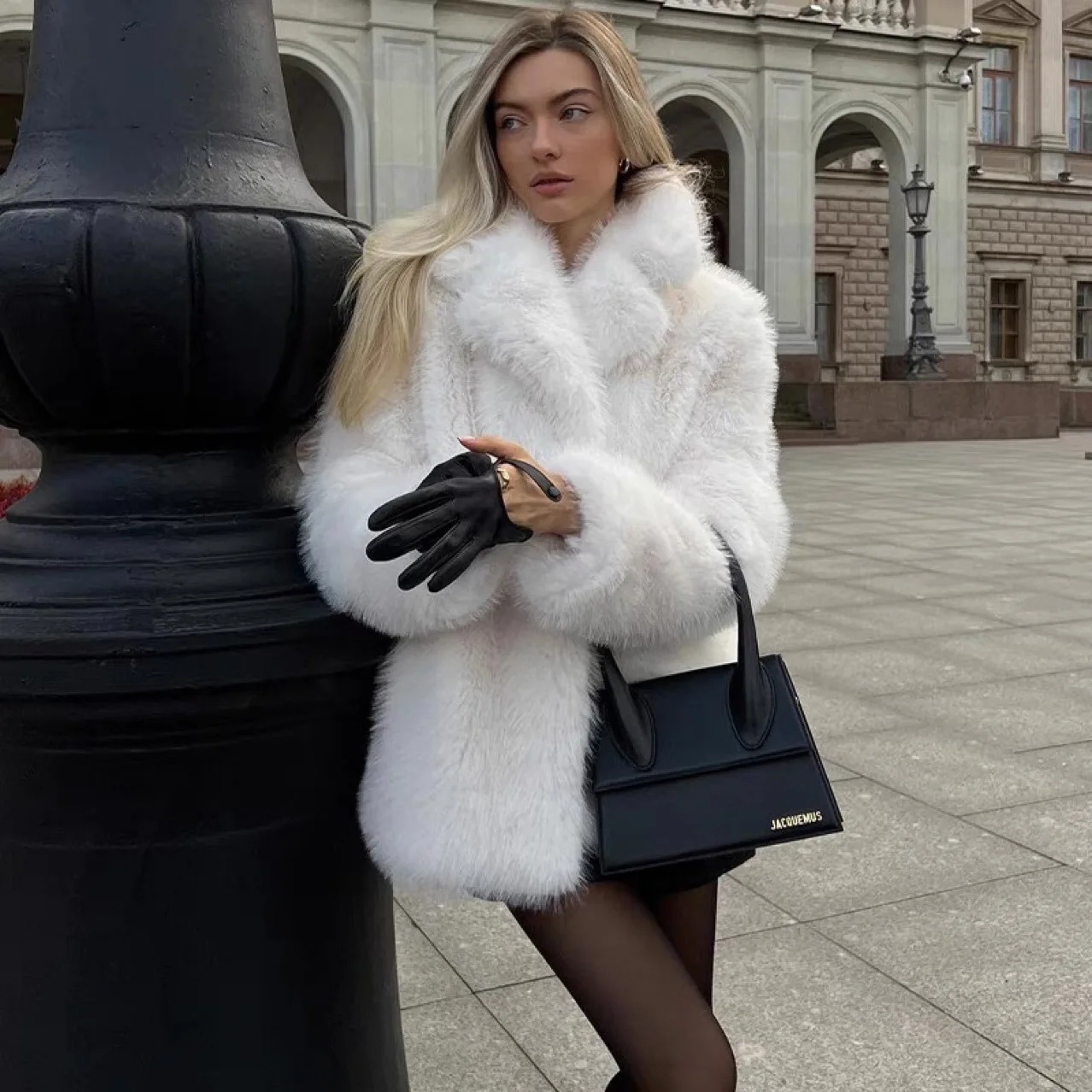 

Пальто из искусственного меха, женская теплая свободная куртка с пушистыми лацканами и длинными рукавами, модная зимняя женская уличная верхняя одежда, женская зимняя куртка
