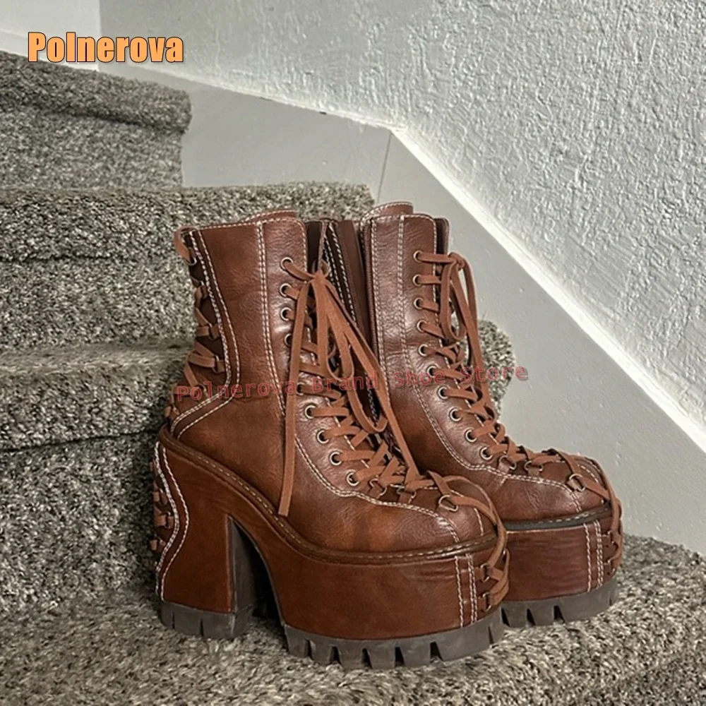 Gewebte Schnürstiefel für Damen, Patchwork-Ritterstiefel, 2026, Neuheiten, grünes Kreuz, gebundenes Plateau, modische Stiefel, runde Zehen, Höhenerhöhung