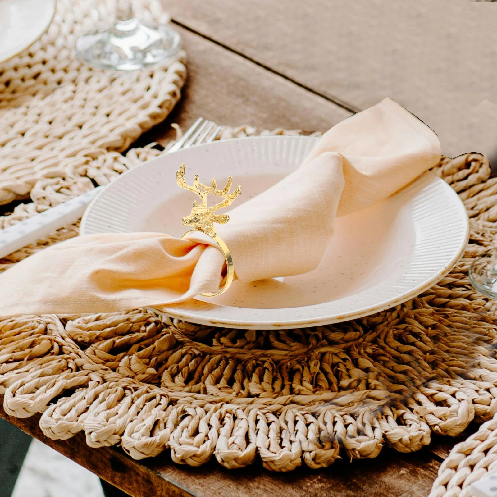 

Deer Head Napkin Rings Christmas Elk Serviette Holder Zinc Alloy Holiday Table Setting Seasonal Accessories Kitchen