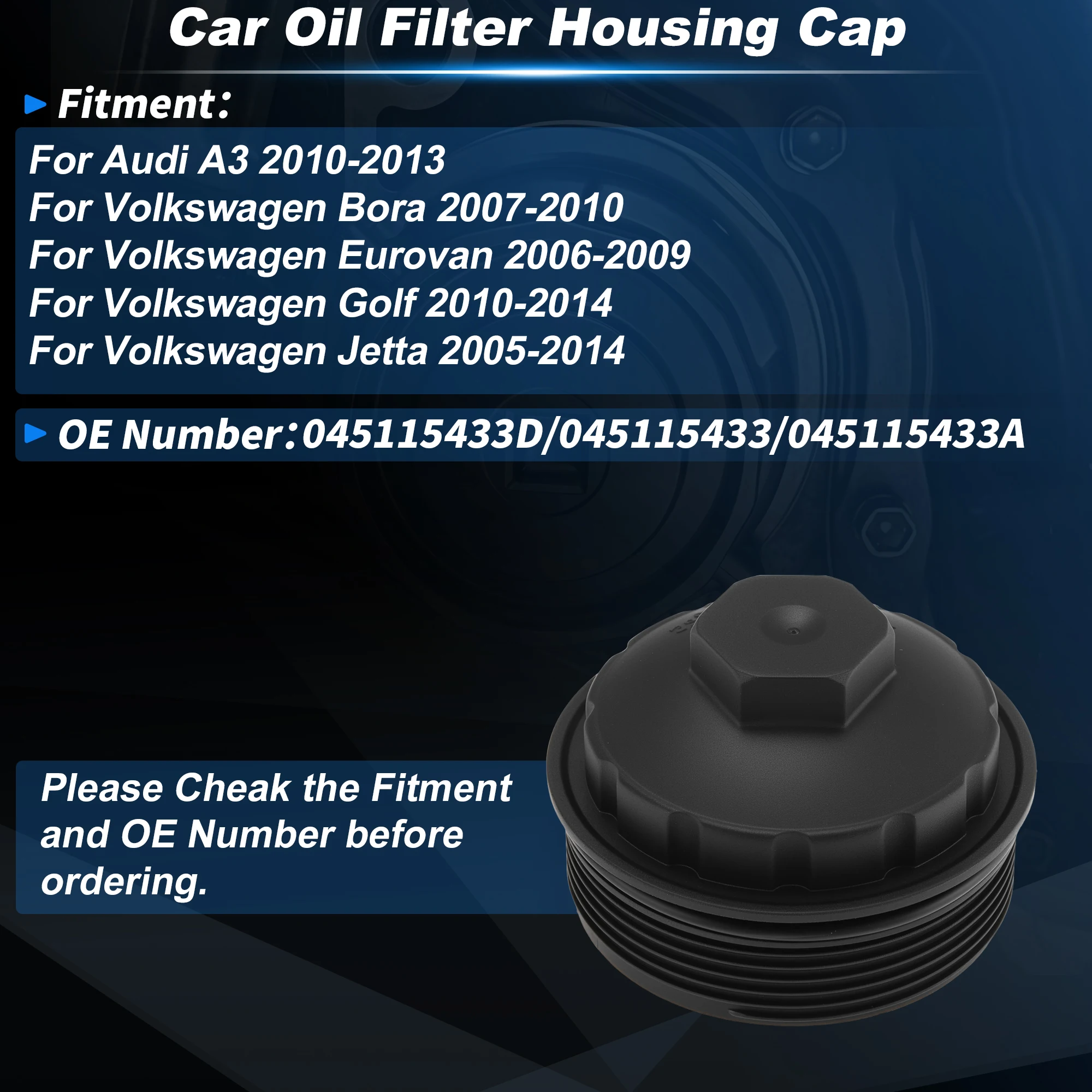 X Autohaux 045115433D Car Oil Filter Housing Cap for Audi A3 2010-2013