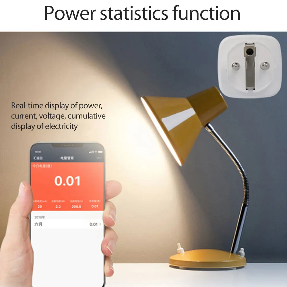 Imagem -06 - Soquete de Vida Inteligente Retardante de Fogo Wifi Padrão da ue 16a 100240v Controle de Voz com Medição de Potência 110 Pcs