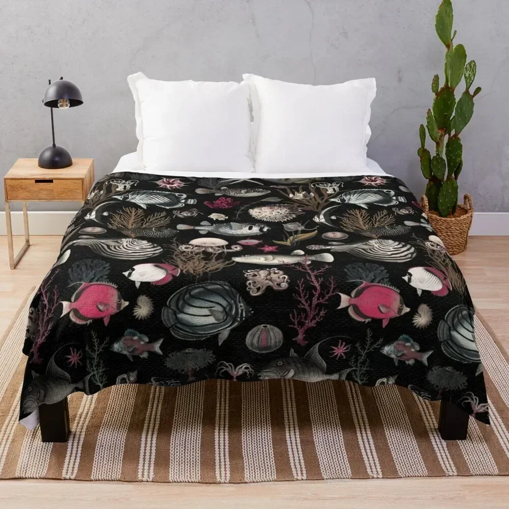 

Oceania in black fuchsia mustard cream grey Throw Blanket Hairy Travel Plaid Custom Blankets