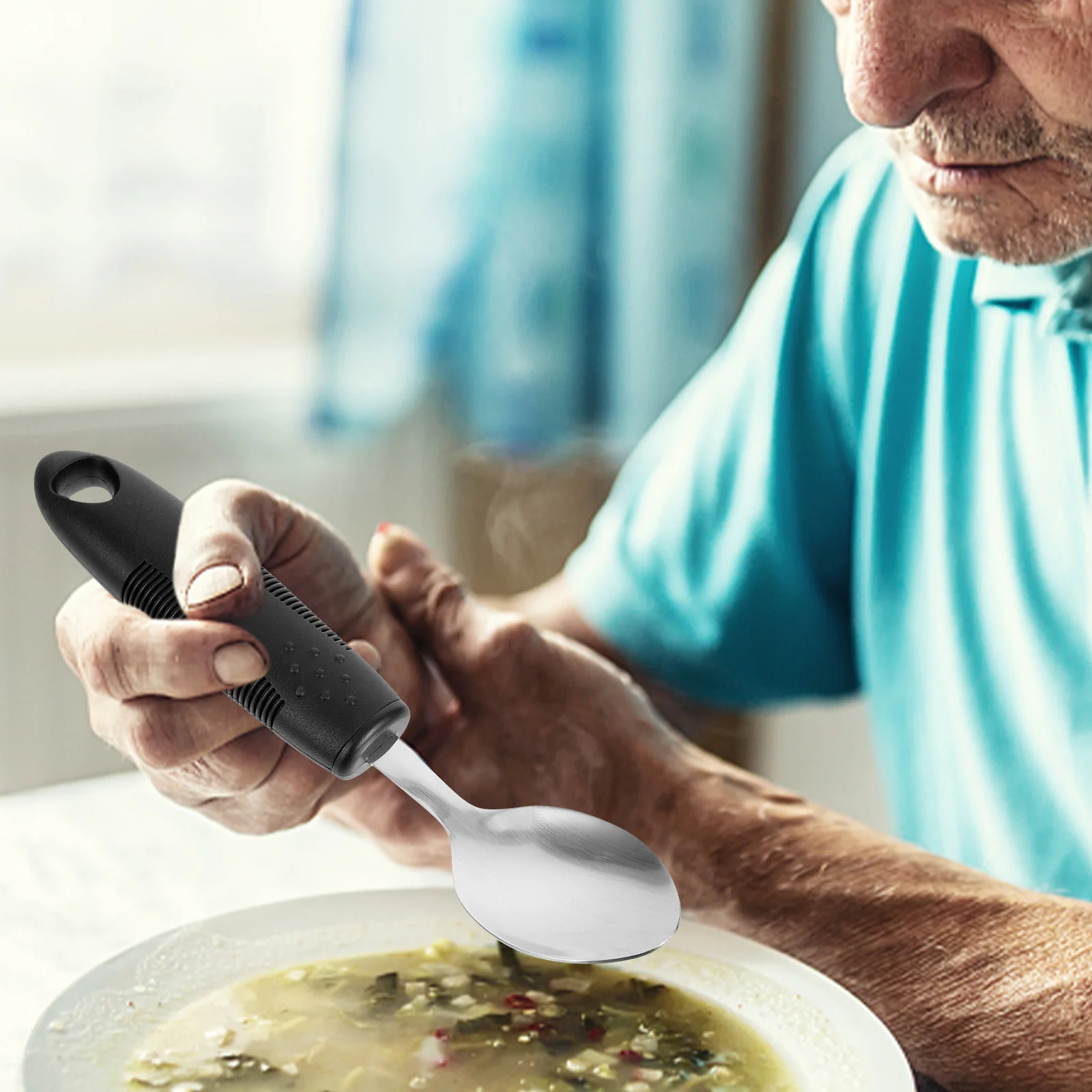 

1 комплект посуды для пожилых людей с защитой от сотрясений, портативная нескользящая адаптивная посуда для пациентов с ограниченными возможностями и артритом для взрослых