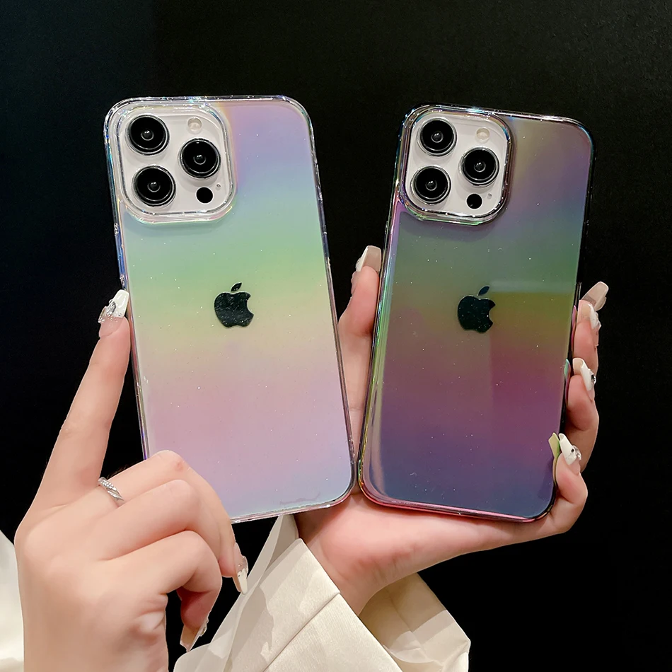 Gradient Powder Shell Case For iPhone 15 14 13 12 11 Pro Max Plus PC Color Plated Protection Phone Cover