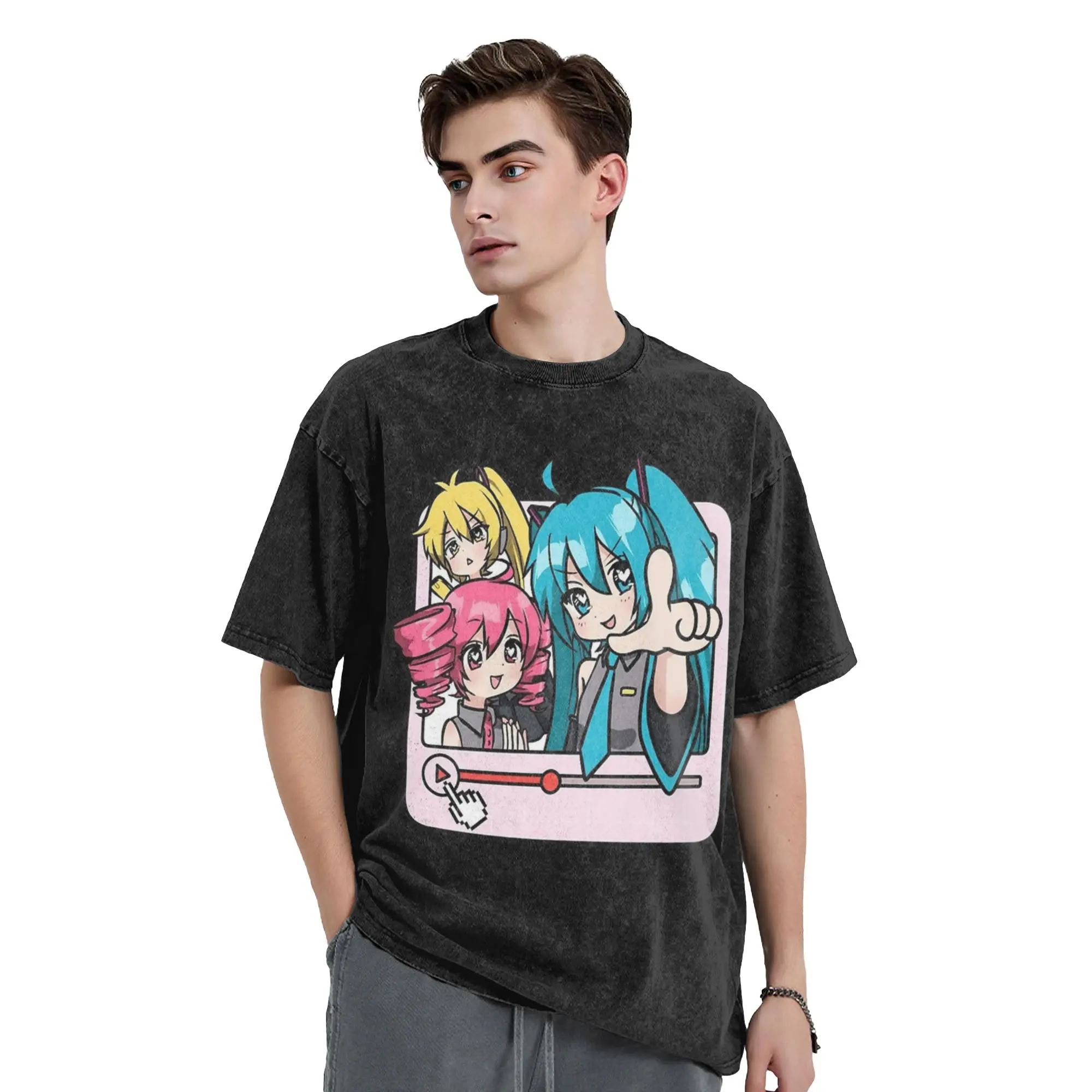 Triple Baka Kasane Teto Akita Neru VOCALOID Washed T Shirts Streetwear T-Shirt hatsune miku Tees Tops for Women Harajuku