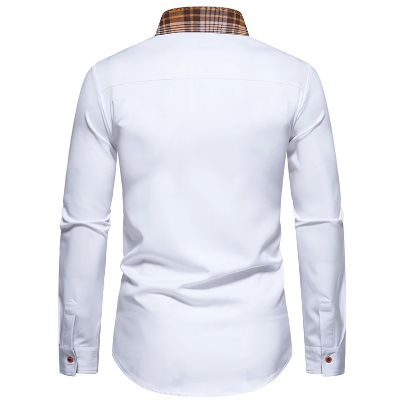 Men's Spring Plaid Color Block Shirts Casual Solid Business Long Sleeve Classic Blouse for Office Work Party Nightclub