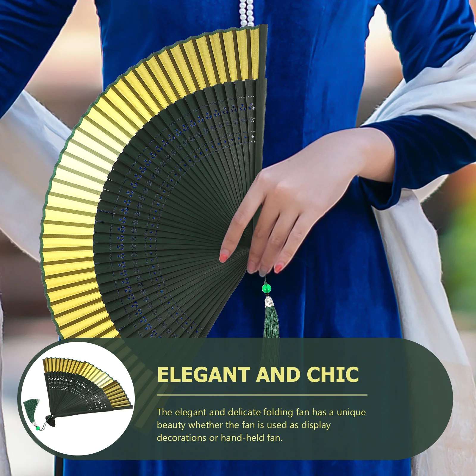 

Tassel Folding Fan Chinese Hand up Portable Fans Round Handheld Foldable Cloth Miss