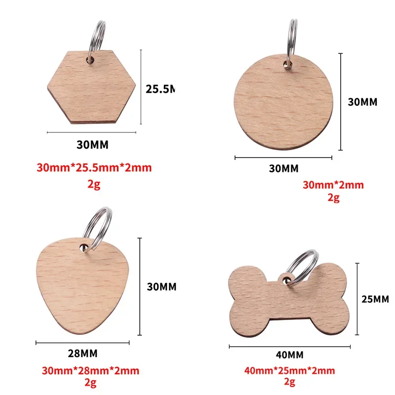 50pcs Wooden ID Tags Blank Anti-lost Wood Customized Cat ID Collar Pet Name Dog Tag Puppy Nameplate Tag Pendant Supplies