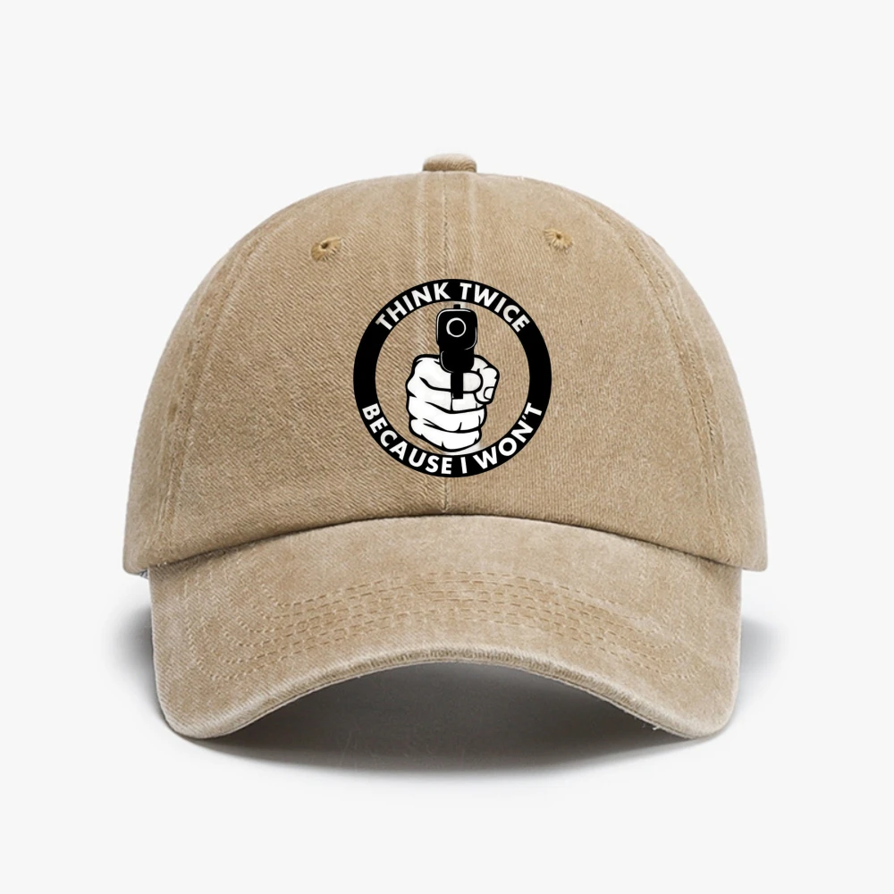 

Think Twice Because I Won't Baseball cap fashion Washed Distressed Denim caps Unisex casual Dad hat adjustable sun snapback hats