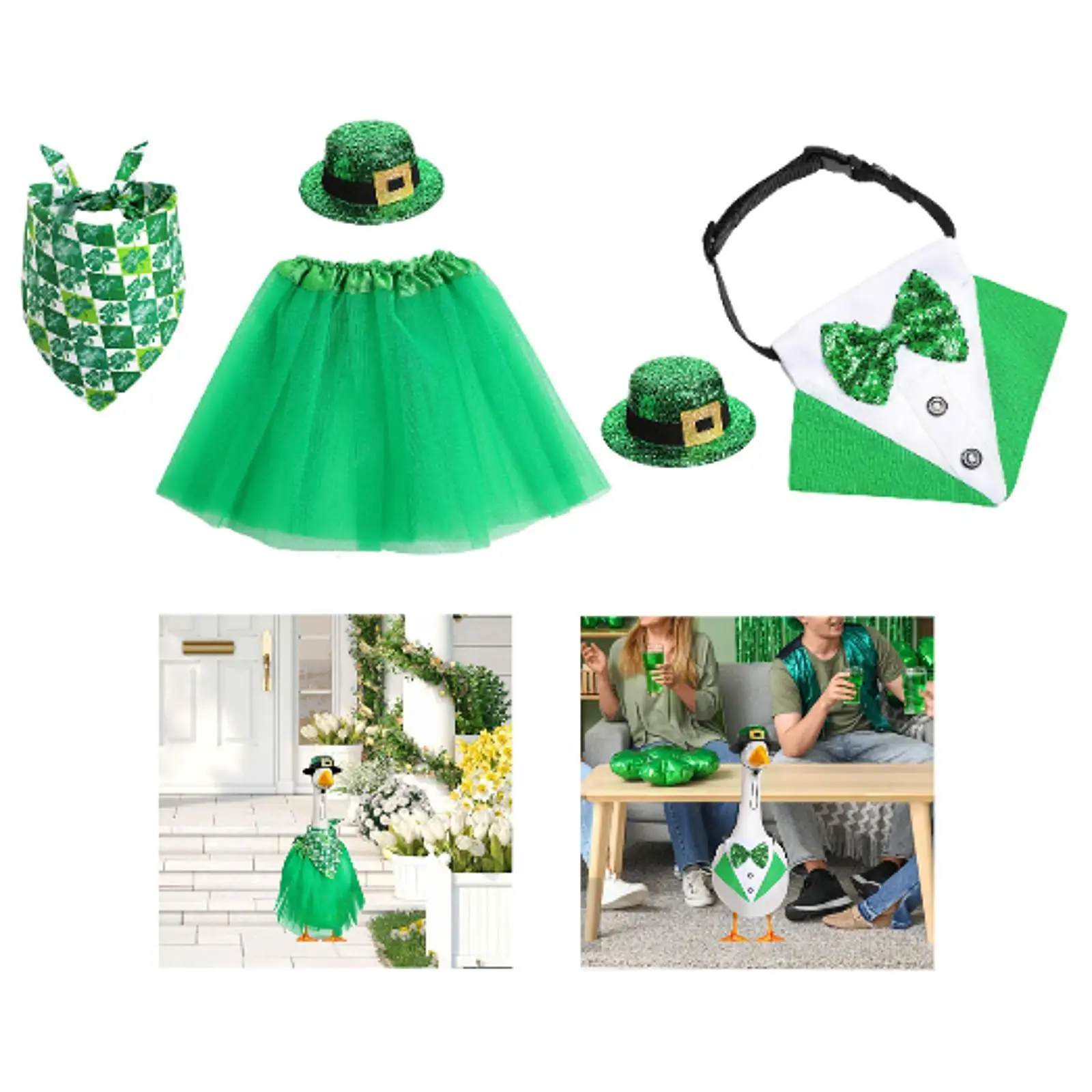 Goose Outfit Set Goose Clothes ST. Patrick's Day Multifunctional Yard Statue Costume Landscape Ornament for Porch Lawn Patio