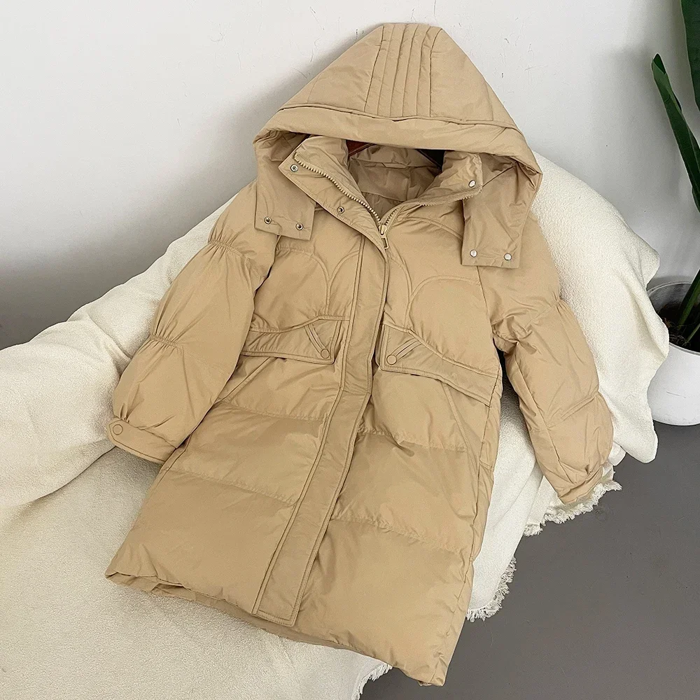 

2024 Autumn Winter White Duck Down Warm Jacket Women's Mid-Length Down Jacket Coat Thickened Warm Korean Style Loose Leisure