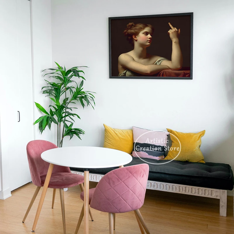 Woman with Middle Finger Poster Antique Neoclassical Portrait Prints Canvas Painting Funny Alternative Wall Art Home Decor Gift