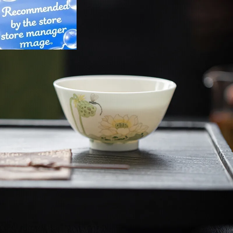 

100ml Jingdezhen Handmade Master Cup Household Handpainted Lotus Teacup Ancient Meditation Cup Chinese Tea Set Decoration Gift