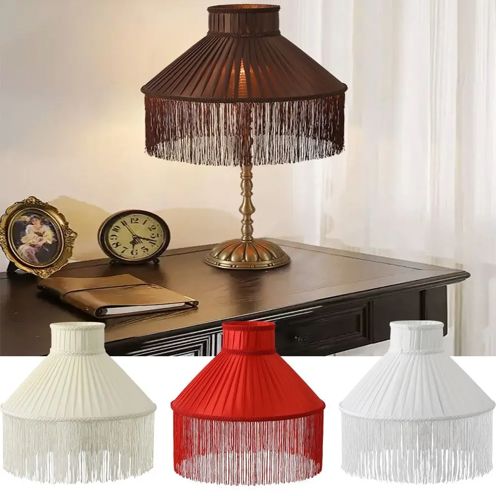 20CM 25CM 30CM Fabric Lampshade Vintage Style European-style Tassels E27 Lampshade Easy To Replace Premium Feel Retro Lampshade