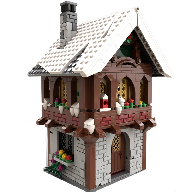MOC medieval castle building winter village villa snow house model DIY assembly wooden toy children's holiday gift