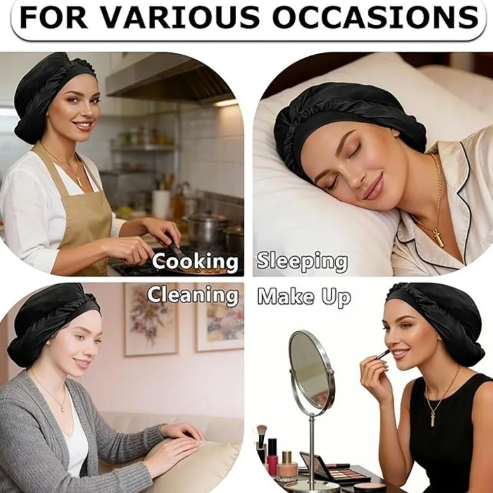 Silky Satin Satin Long Dreadlock Sleep Bonnet Adjustable Lightweight Long Hair Bonnets for Sleeping Long Tail Bathing Hat