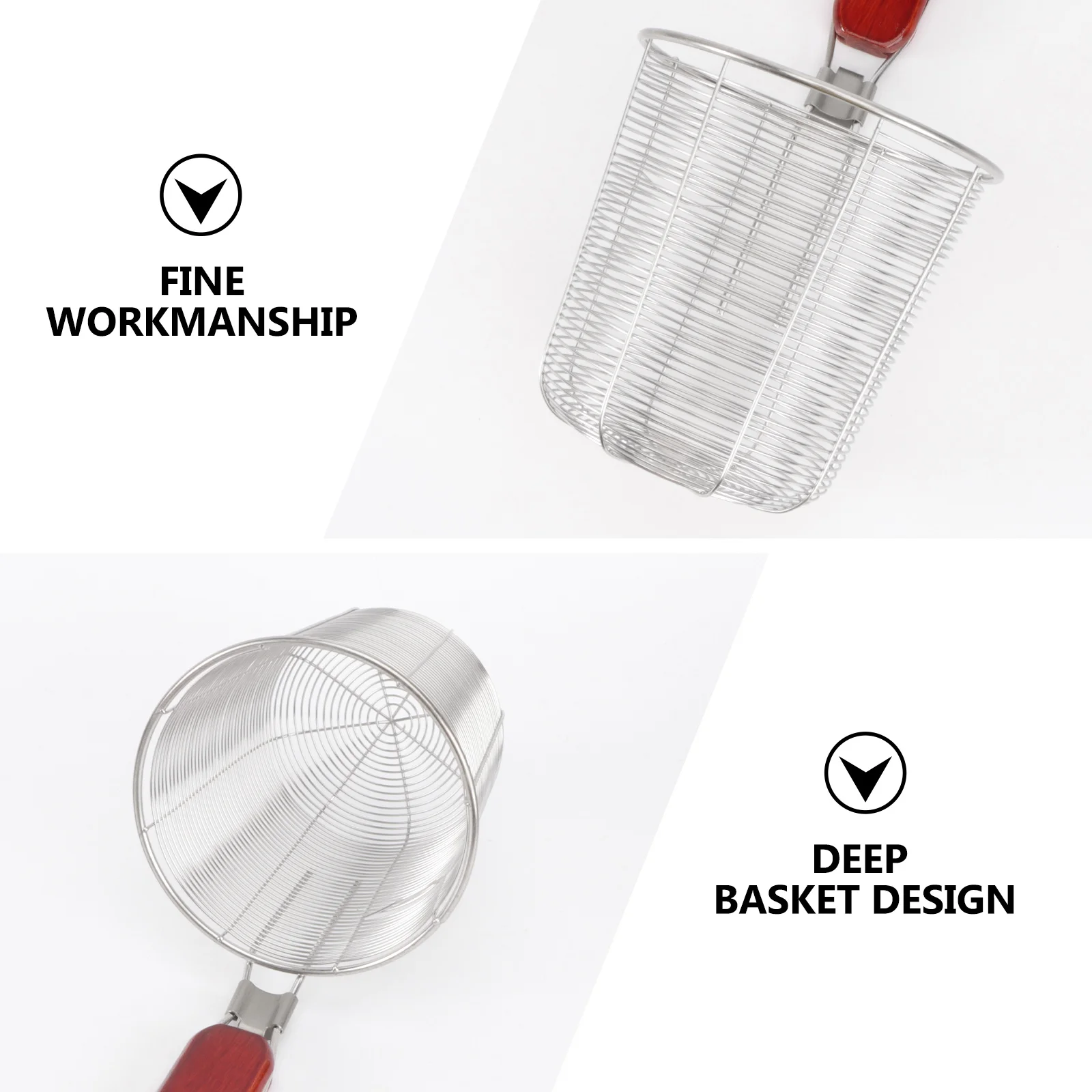 

Stainless Steel Strainer Basket 12.5cm Wooden Handle Wire Mesh Kitchen Food Skimmer Sieve for Pasta Dumpling Noodle