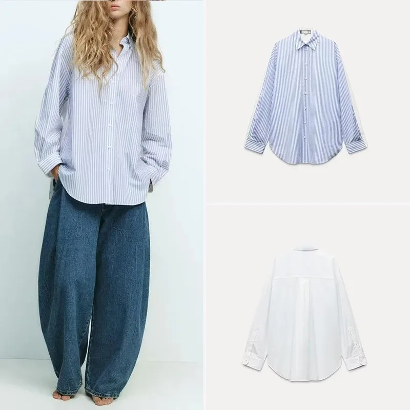 

Spring 2025 Loose Long Sve Wind Court Silk Women's irt Z Polyester Fiber Casual Ele Top for Ladies