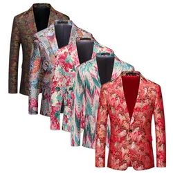 One Button Jacquard Suit Men's Clothing Fashion Men Luxury Party Stage Wedding Trend Red Dress Slim Fit Blazer Jacket
