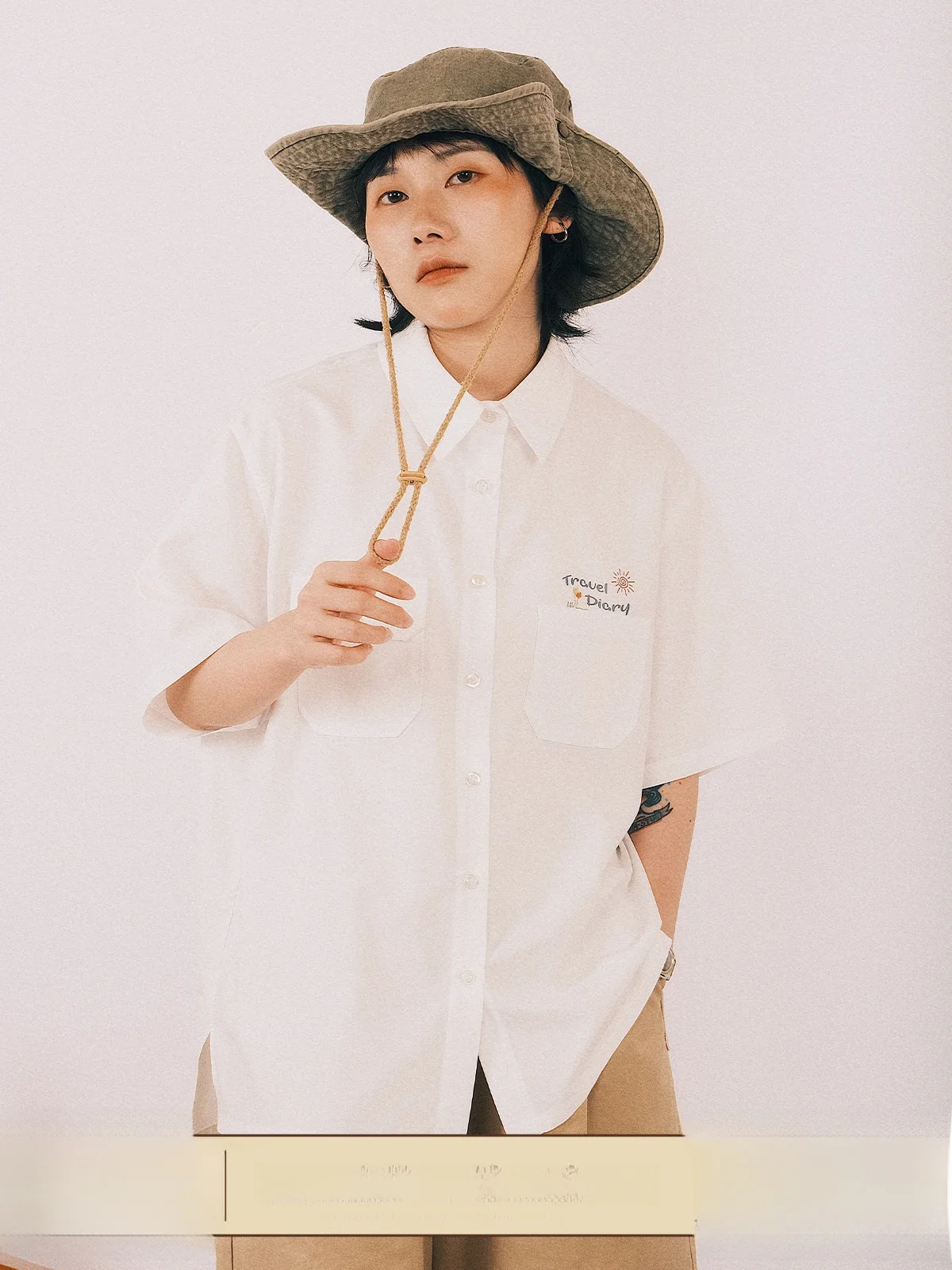 

Aita Stu Casual White irt Women's Summer Loose Versatile ort Sve Printed Collar Cotton Blend Original Design