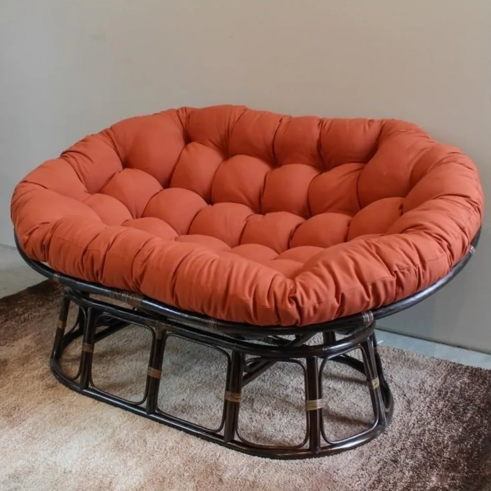 Rattan Double Papasan Chair with Twill Cushion - Bohemian Style Seating Spice