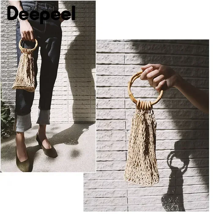 2/4Pcs Deepeel 7.5-18cm Bamboo Rings Bag Handles DIY Handmade Craft Wooden Bags Closure Round Handle Purse Woven Accessories