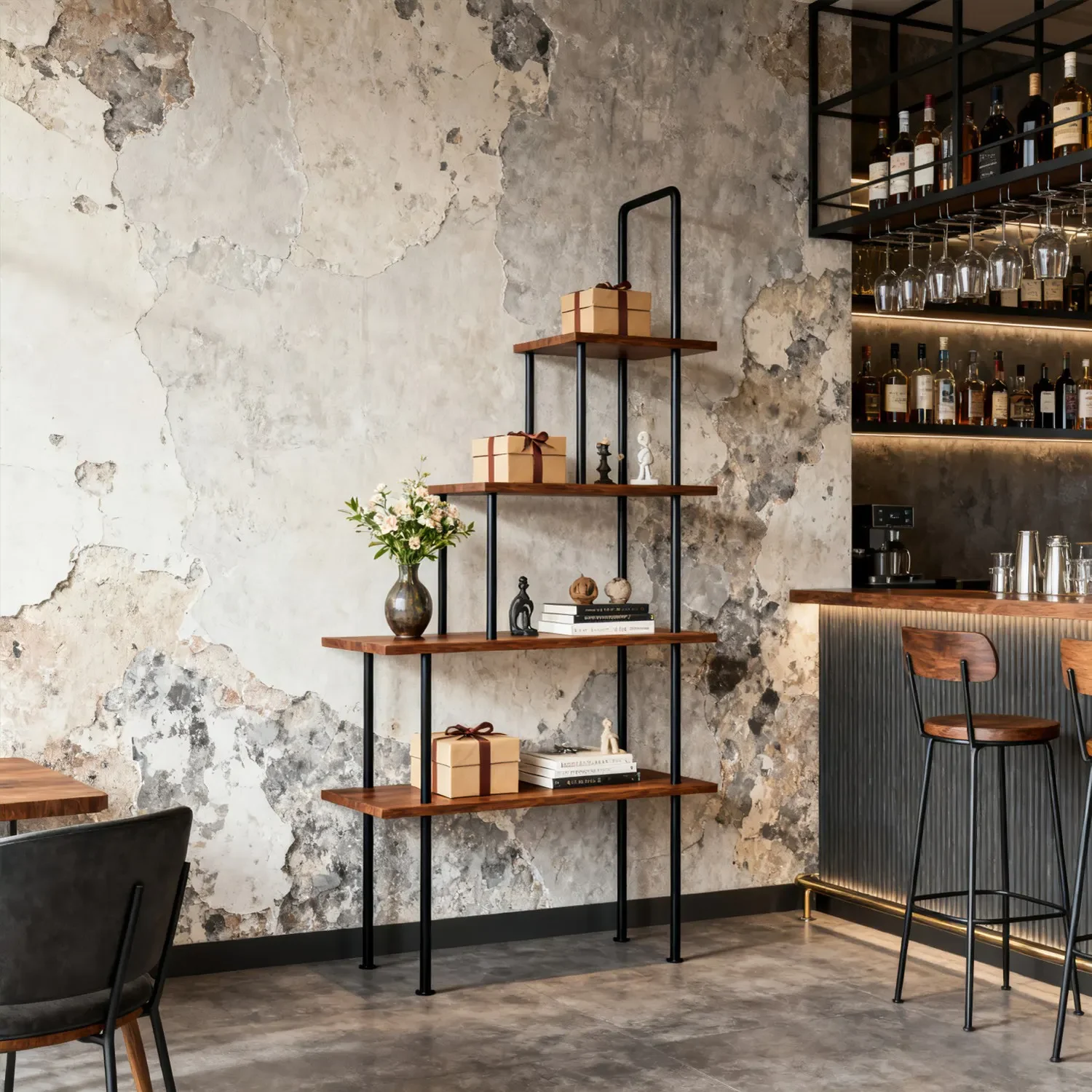 Wrought iron shelves Floor-to-ceiling industrial style exhibition hall Screen display stand Office multi-layer entrance