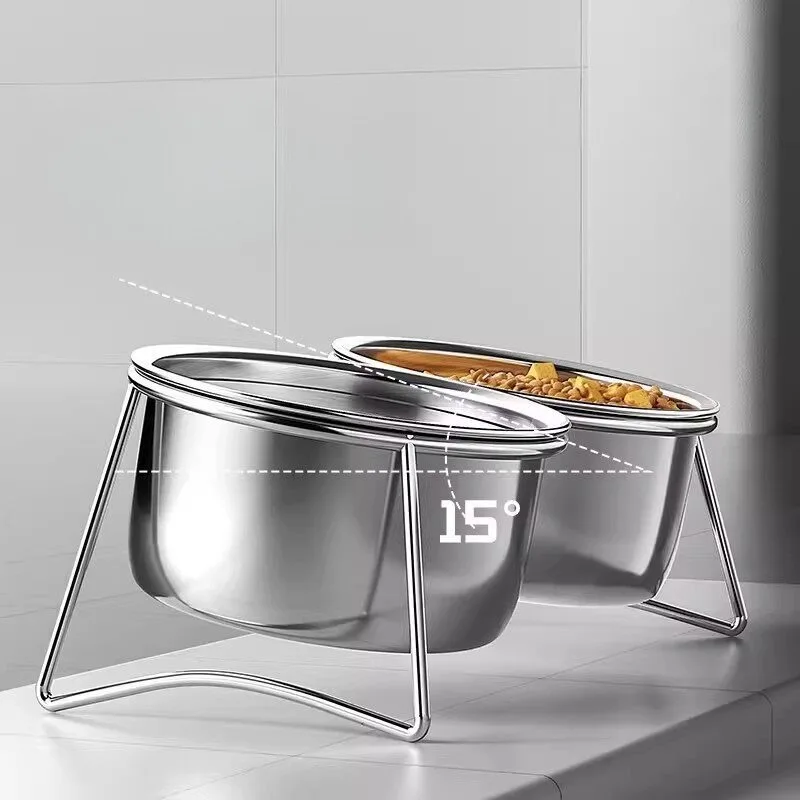 New Stainless Steel Double Bowl Pet Feeding Station Elevated Dog Bowl Pet Feeder and Water Dispenser Dogs Accessoires view 2