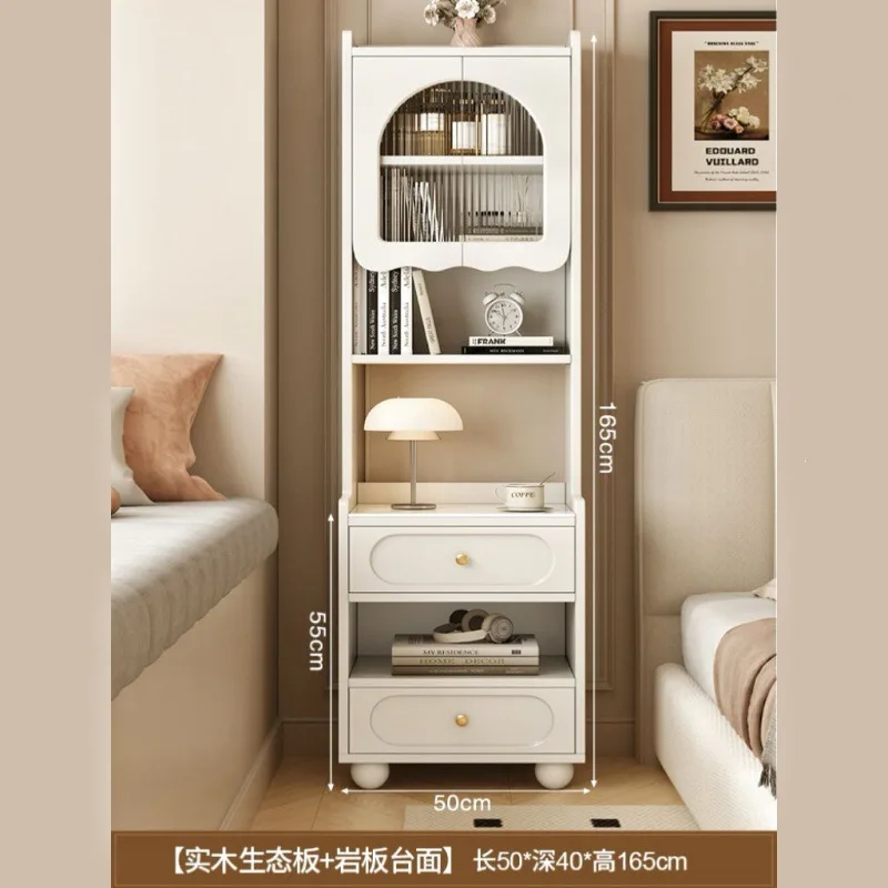 HYS solid wood bedside table high storage locker with bookshelf small apartment cabinet household bedroom storage