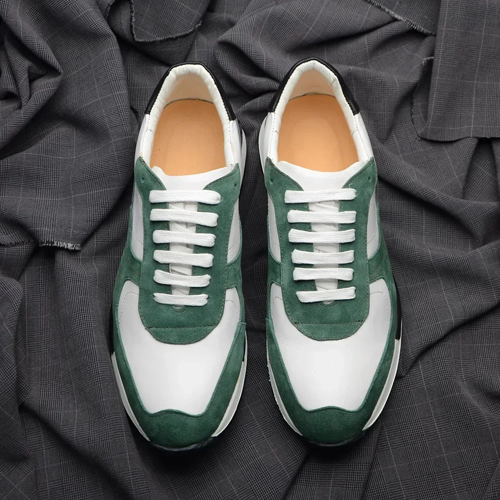 Luxe merk herensneakers Echt koe suède Originele veterschoenen Groen Wit Oxfords Outdoor Street Casual schoenen voor heren