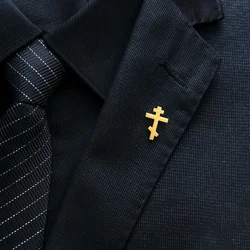 Orthodox Cross Brooch for Men Stainless Steel Catholicism Symbol Pins Jewelry Jesus Faith Suit Badge Wedding Accessories